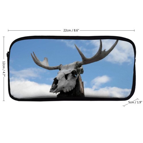 yanfind Pencil Case YHO Antler Elk Elk Sky Enter Stock Skull Danger Moose Antlers  Horns Zipper Pens Pouch Bag for Student Office School