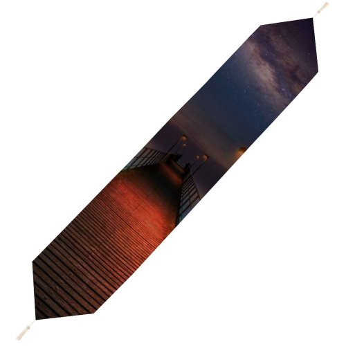 Yanfind Table Runner Hmetosche Wooden Pier Night Sky Stars Galaxy Milky Way Seascape Dark Everyday Dining Wedding Party Holiday Home Decor