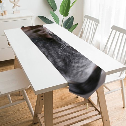 Yanfind Table Runner Funny Curiosity Cute Little Young Eye Portrait Staring Kitten Grey Pet Whisker Everyday Dining Wedding Party Holiday Home Decor