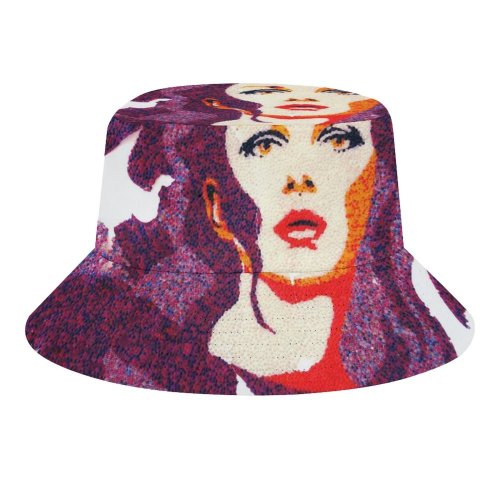 yanfind Adult Fisherman's Hat Texture Fashion Curly Colorful Design Magenta Beatiful Portrait Graphics Girl Art Fictional Fishing Fisherman Cap Travel Beach Sun protection