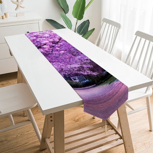 Yanfind Table Runner Cherry Blossom Trees Purple Flowers Pathway Park Floral Colorful Spring Beautiful Everyday Dining Wedding Party Holiday Home Decor