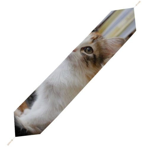 Yanfind Table Runner Funny Curiosity Sit Little Young Eye Kitten Whisker Downy Fur Portrait Everyday Dining Wedding Party Holiday Home Decor