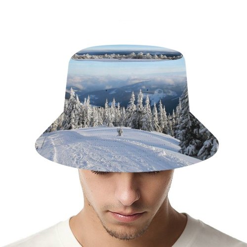 yanfind Adult Fisherman's Hat Winter Frost Freeze Piste Winter Woody Landscape Mountain Sky Snow Ski Tree Fishing Fisherman Cap Travel Beach Sun protection