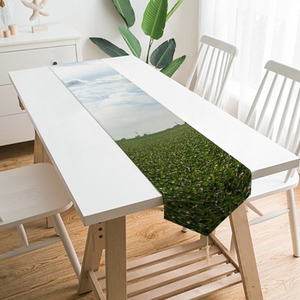 Yanfind Table Runner Field Scenery Sky Field Cloud Landscape Sky Lot Turbine Cloudy Clouds Grassland Everyday Dining Wedding Party Holiday Home Decor