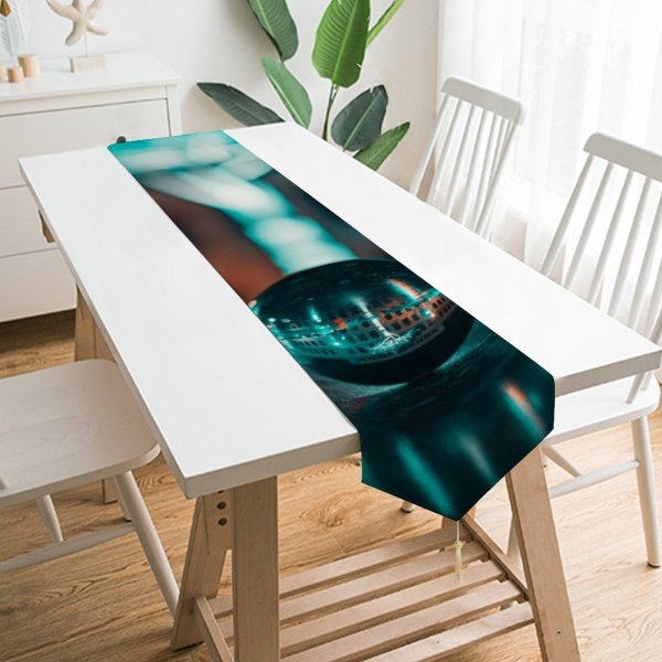 Yanfind Table Runner Blur Focus Dark Field Lensball Round Ball Reflection Crystal Depth Everyday Dining Wedding Party Holiday Home Decor