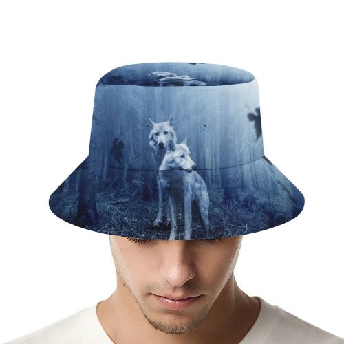 yanfind Adult Fisherman's Hat Comfreak Black Dark Wolf Forest Dark Predator Wild Tree Trunks Sun Light Fishing Fisherman Cap Travel Beach Sun protection