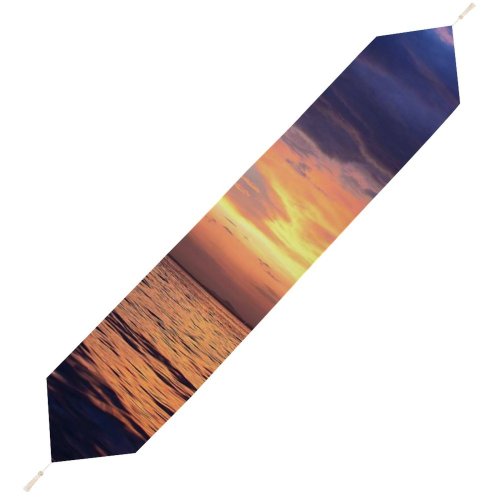 Yanfind Table Runner Backlit Golden Clouds Sunset Landscape Evening Light Beach Scenic Hour Sundown Horizon Everyday Dining Wedding Party Holiday Home Decor