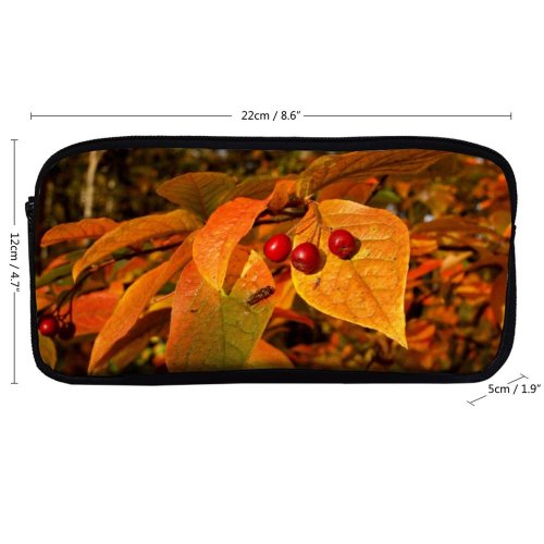 yanfind Pencil Case YHO Autumn Fruit Woody October Plant Fall Flower Flowering Leaf Leaf Sunshine November Zipper Pens Pouch Bag for Student Office School