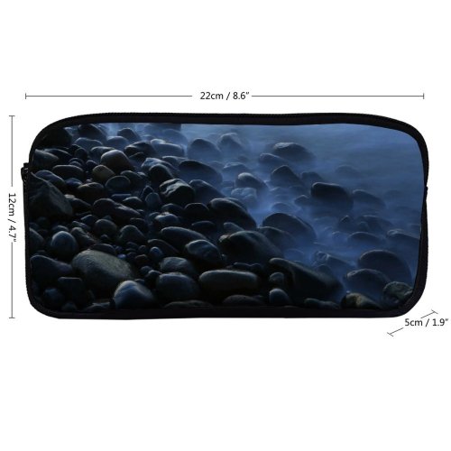 yanfind Pencil Case YHO Stones Pebbles Seashore Foggy Mist Dark Zipper Pens Pouch Bag for Student Office School