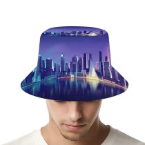 yanfind Adult Fisherman's Hat Romain Trystram Cityscape Neon Reflections Fishing Fisherman Cap Travel Beach Sun protection