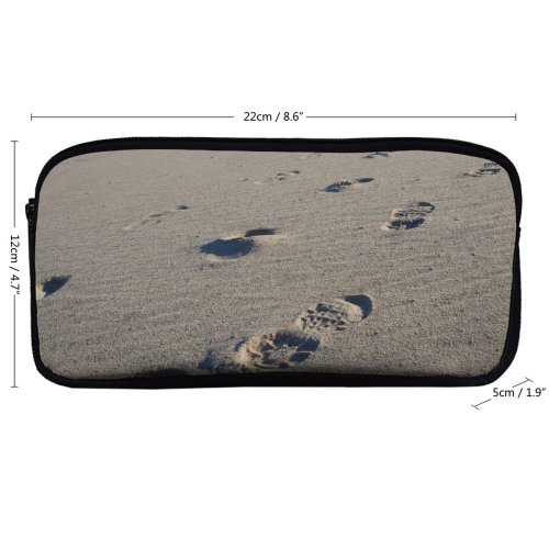 yanfind Pencil Case YHO Sand Winter Coast Beach Footprint Together Ocean Rock Beach Sea Zipper Pens Pouch Bag for Student Office School