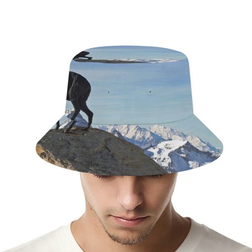 yanfind Adult Fisherman's Hat Winter Goat Landscape Mountain Chamois Goats Rocks Ice Cow Mountain Landscapes Family Fishing Fisherman Cap Travel Beach Sun protection