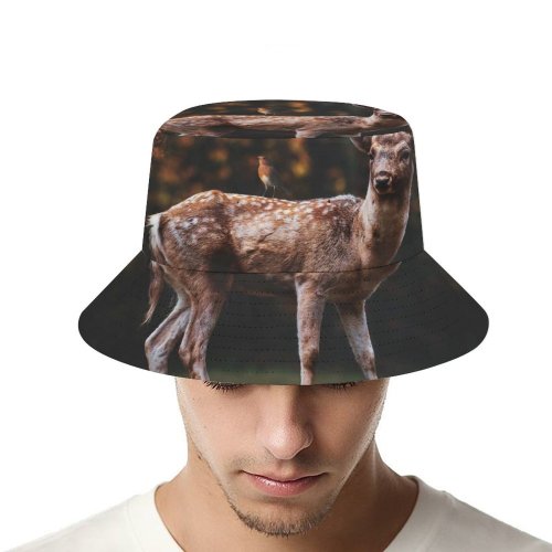 yanfind Adult Fisherman's Hat Fallow Deer Squirrel Bird Trees Forest Autumn Fishing Fisherman Cap Travel Beach Sun protection