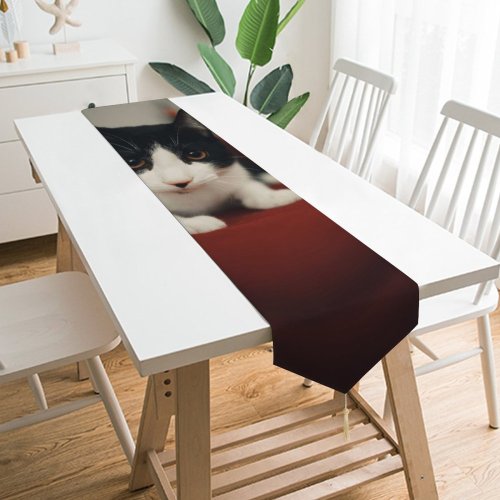 Yanfind Table Runner Funny Curiosity Sit Cute Cat Young Blur Eye Baby Little Portrait Pet Everyday Dining Wedding Party Holiday Home Decor