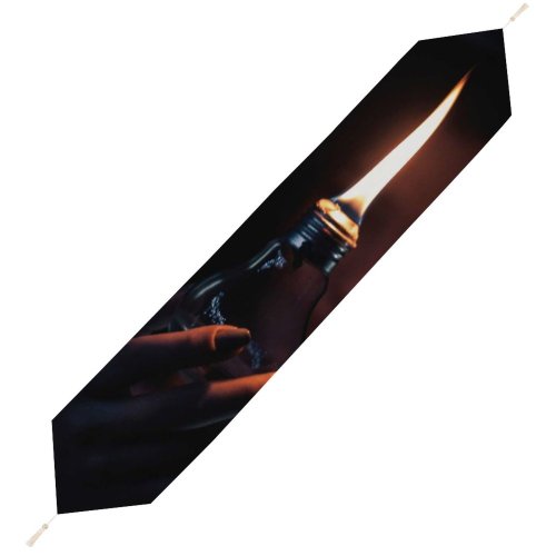 Yanfind Table Runner Blur Girl Dark Illuminated Lamp Danger Fire Light Burning Indoor Flame Bulb Everyday Dining Wedding Party Holiday Home Decor