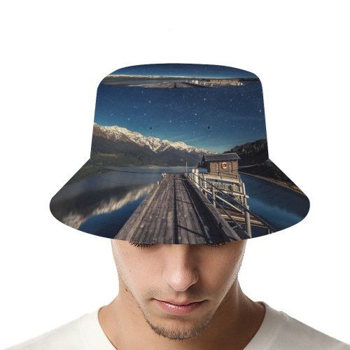 yanfind Adult Fisherman's Hat Dominic Kamp Lake Wakatipu Zealand Mountain Range Snow Covered Reflection Glacier Mountains Fishing Fisherman Cap Travel Beach Sun protection