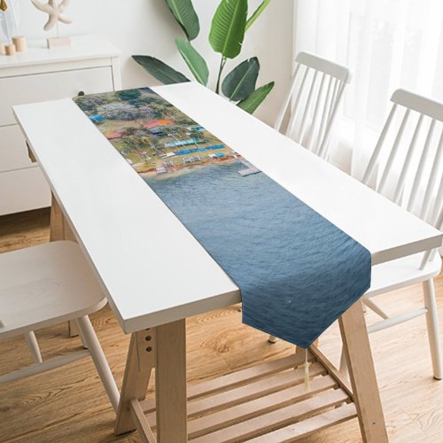 Yanfind Table Runner Boats Coast Vacation Landscape Daylight Travel Island Dock Outdoors Scenic Woods Seashore Everyday Dining Wedding Party Holiday Home Decor