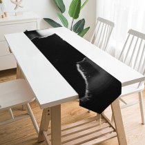 Yanfind Table Runner Blur Focus Cat Depth Field Sun Pet Silhouette Grayscale Felidae Everyday Dining Wedding Party Holiday Home Decor