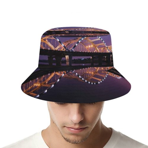 yanfind Adult Fisherman's Hat Quang Anh Ta Dragon Bridge City Lights Night Reflection Arch Bridge Hàn Fishing Fisherman Cap Travel Beach Sun protection