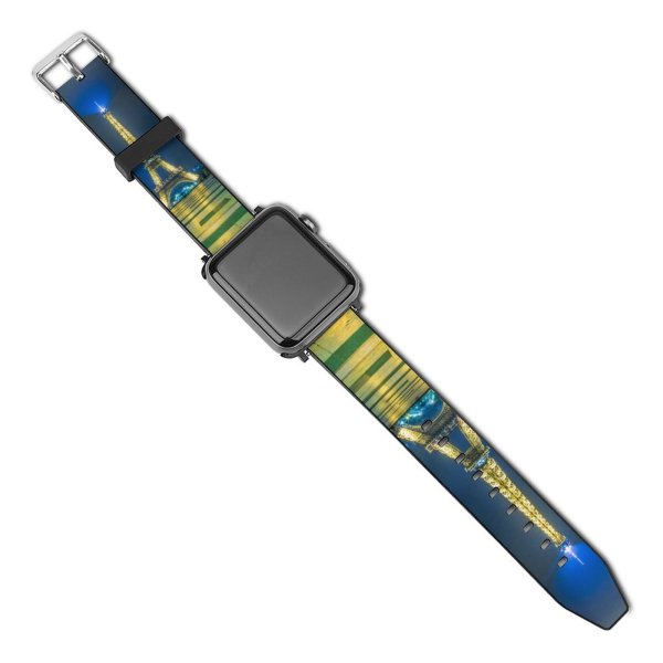yanfind Watch Strap for Apple Watch Trey Ratcliff Eiffel   France Night Time Iconic Metal Structure Light Compatible with iWatch Series 5 4 3 2 1