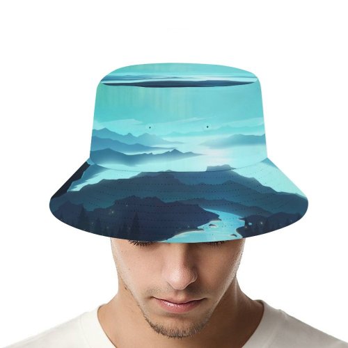 yanfind Adult Fisherman's Hat RmRadev Moon River Mountains Gradient Night Fishing Fisherman Cap Travel Beach Sun protection