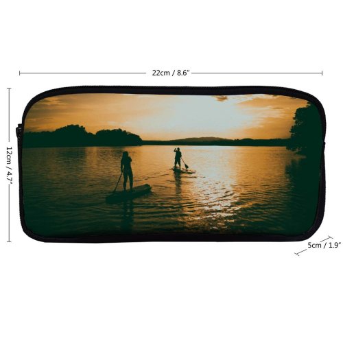 yanfind Pencil Case YHO Boats Calming Paddle Serene Golden Afterglow Scenery Clouds Sunset Cloudiness Paddling Ripples Zipper Pens Pouch Bag for Student Office School