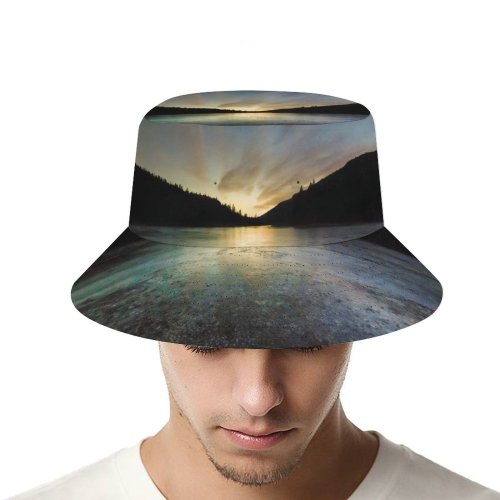yanfind Adult Fisherman's Hat Rose Valley Reservoir British Columbia Canada Sunset Frozen Silhouette Landscape Dusk Fishing Fisherman Cap Travel Beach Sun protection