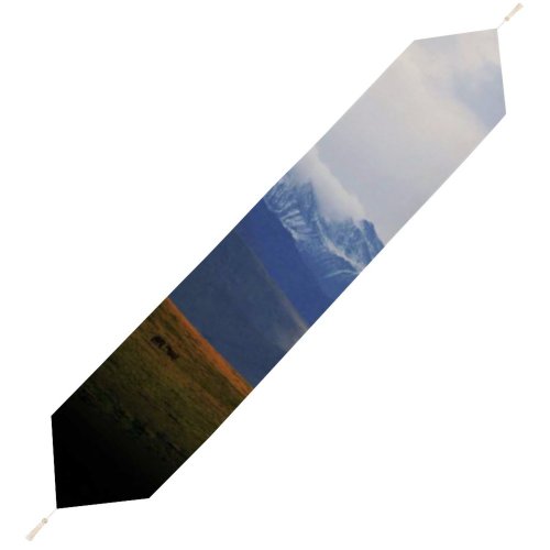 Yanfind Table Runner Scenery Tundra Range Qinghai Slope Mountain Grass Snow Wilderness Plant County Everyday Dining Wedding Party Holiday Home Decor