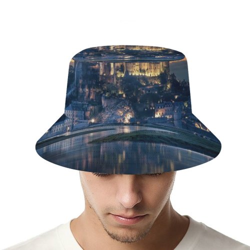 yanfind Adult Fisherman's Hat Grafixart Mont SaintMichel Island Ancient Architecture Reflection Night Sunset Dawn Evening Sky Fishing Fisherman Cap Travel Beach Sun protection