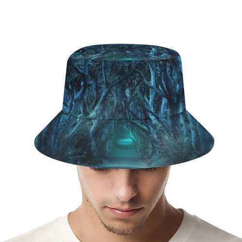 yanfind Adult Fisherman's Hat Dorothe Avenue Trees Moonlight Woods Forest Path Road Landscape Fishing Fisherman Cap Travel Beach Sun protection