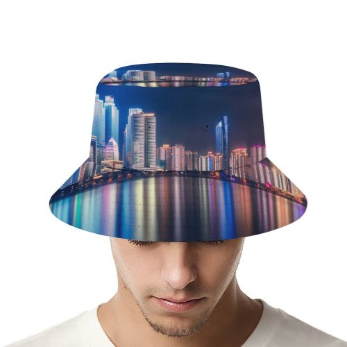 yanfind Adult Fisherman's Hat GoMustang Qingdao China Night Cityscape City Lights Reflections Fishing Fisherman Cap Travel Beach Sun protection
