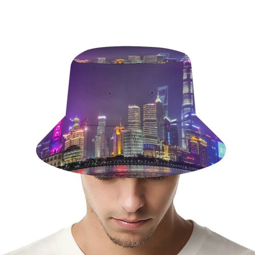 yanfind Adult Fisherman's Hat Shanghai City Reflection Skyscrapers Night Life Cityscape Lights Architecture Fishing Fisherman Cap Travel Beach Sun protection