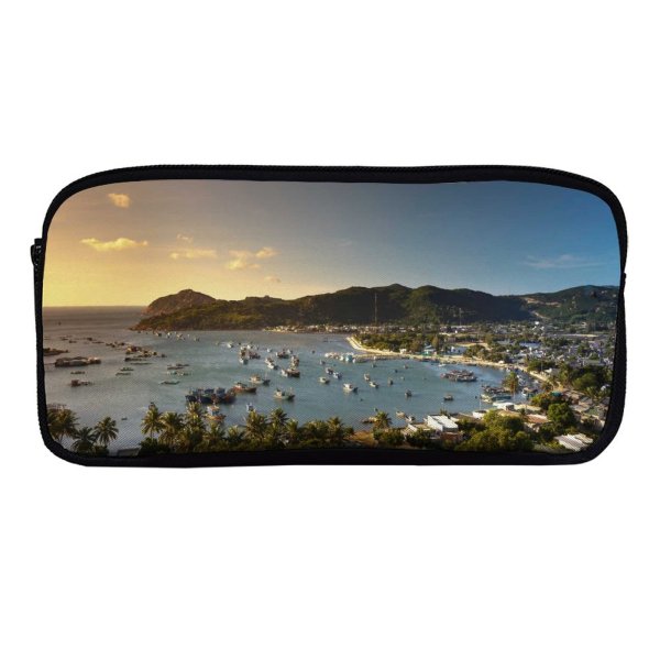 yanfind Pencil Case YHO Boats Coast Skies Coastline Clouds Sunlight Sunset Daylight Mountains Daytime Oceanside Hills Zipper Pens Pouch Bag for Student Office School