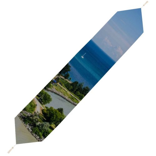 Yanfind Table Runner Beautiful Sand Coast Scenery Coastline Sunlight Grass Landscape Daylight Daytime Waves Island Everyday Dining Wedding Party Holiday Home Decor