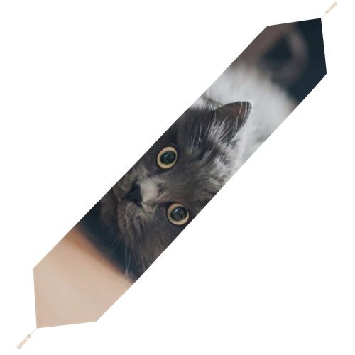 Yanfind Table Runner Funny Curiosity Sit Cute Baby Young Eye Family Kitten Whisker Fur Portrait Everyday Dining Wedding Party Holiday Home Decor