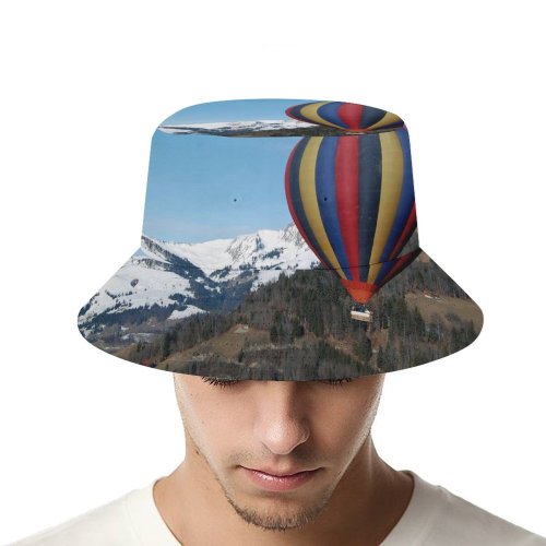 yanfind Adult Fisherman's Hat Winter Sky Vehicle Balloon Ballooning Mountain Sky Hot Air Fly Mountain Landforms Fishing Fisherman Cap Travel Beach Sun protection