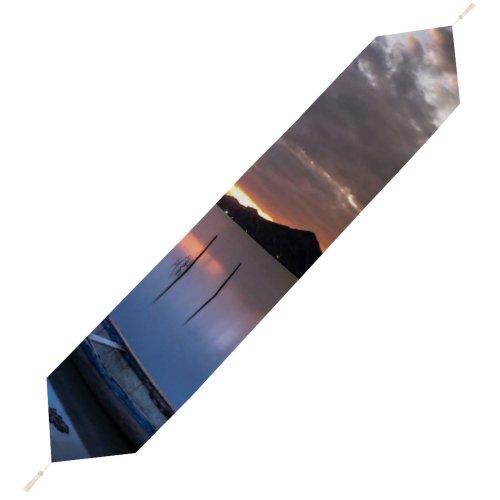 Yanfind Table Runner Boats Dawn Boat Evening Sunrise Ocean Sea Wooden Dusk Lake Reflection Sunset Everyday Dining Wedding Party Holiday Home Decor