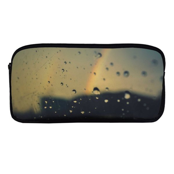 yanfind Pencil Case YHO  H Rainbow Window Waterdrops  Droplets Glass  O Raindrops Liquid Zipper Pens Pouch Bag for Student Office School