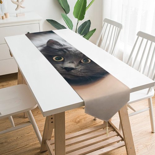 Yanfind Table Runner Funny Curiosity Sit Cute Baby Young Eye Family Kitten Whisker Fur Portrait Everyday Dining Wedding Party Holiday Home Decor