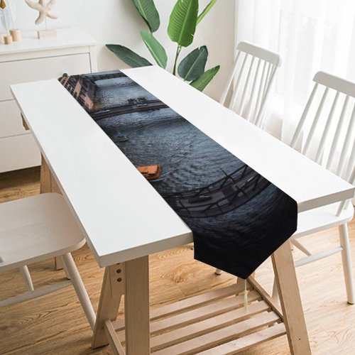Yanfind Table Runner Boats Bridges Urban River Transportation City System Buildings Canal High Watercrafts Aerial Everyday Dining Wedding Party Holiday Home Decor