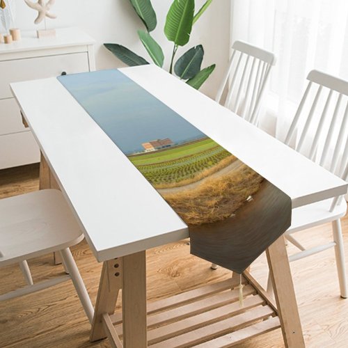 Yanfind Table Runner Rural Waterway Landscape Field Sunset Sky Sky Tree Paddy Field Natural Area Everyday Dining Wedding Party Holiday Home Decor