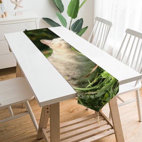 Yanfind Table Runner Young Grass Pet Funny Outdoors Portrait Dog Cute Little Adorable Sit Cat Everyday Dining Wedding Party Holiday Home Decor