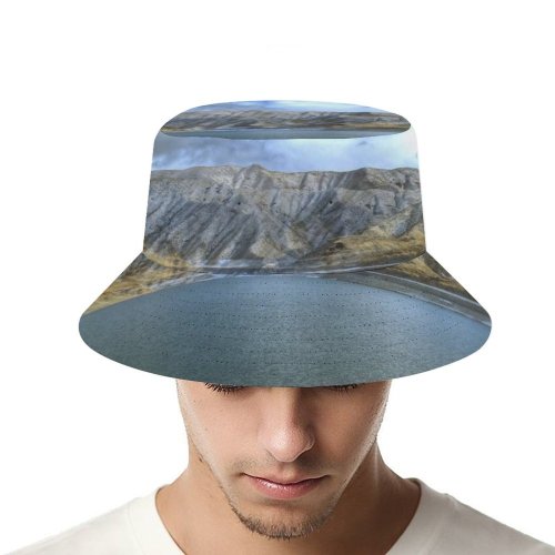 yanfind Adult Fisherman's Hat Winter Highland Scenery Lake Natural Spring Landscape Ripples Sky Mountain Mountain Boise Fishing Fisherman Cap Travel Beach Sun protection