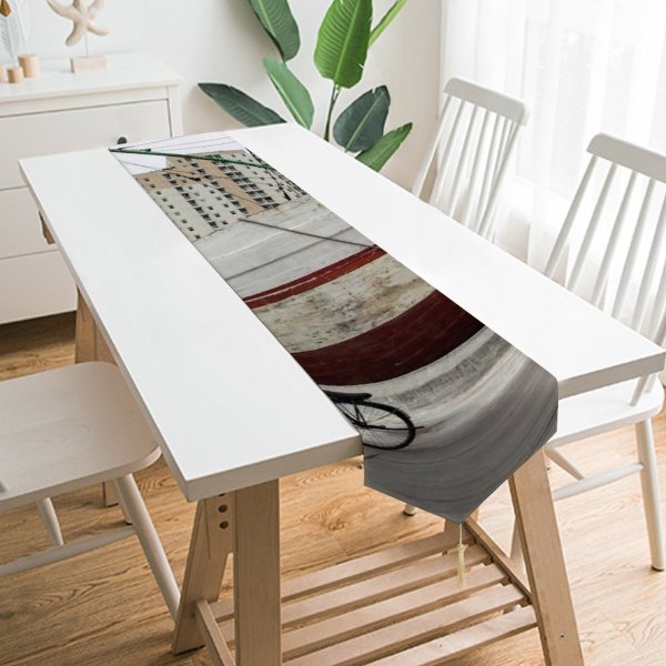 Yanfind Table Runner Bike Boats Port Marine Pier Rope Travel Watercrafts Building Cycling Transportation Outdoors Everyday Dining Wedding Party Holiday Home Decor