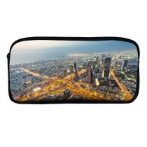 yanfind Pencil Case YHO Dubai City Aerial Cityscape City Lights Exposure United Arab Emirates Skyscrapers High Zipper Pens Pouch Bag for Student Office School