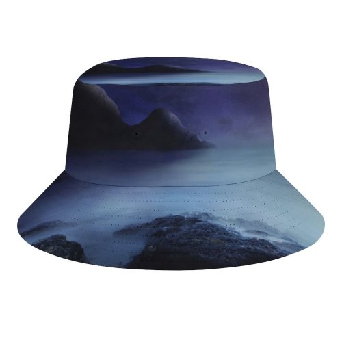yanfind Adult Fisherman's Hat Dorothe Fantasy Moon Starry Sky Sea Rocks Night Dark Fishing Fisherman Cap Travel Beach Sun protection