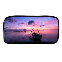 yanfind Pencil Case YHO Rowing Boat Sunset Beach Reflection Evening Dawn Ocean Purple Sky Clouds Seascape Zipper Pens Pouch Bag for Student Office School