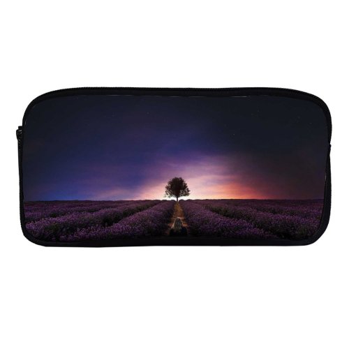 yanfind Pencil Case YHO Sagar Subbaiah Sunset Girl Alone Lavender Farm Fields Dawn Evening Horizon Zipper Pens Pouch Bag for Student Office School