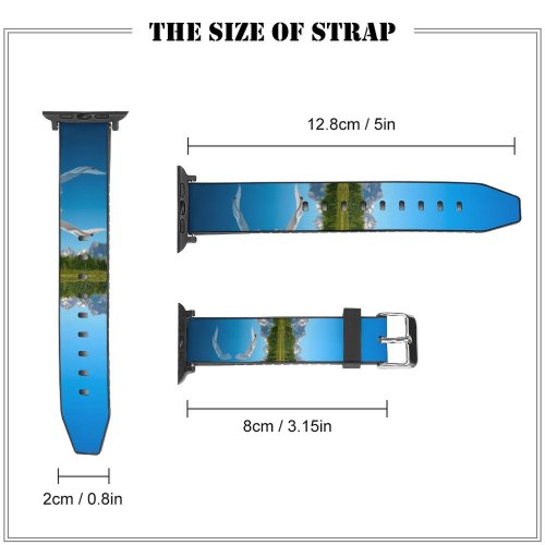 yanfind Watch Strap for Apple Watch Lake Mountains Sky Landscape Clear Sky Reflection Swans Snow Covered Trees Scenic Compatible with iWatch Series 5 4 3 2 1