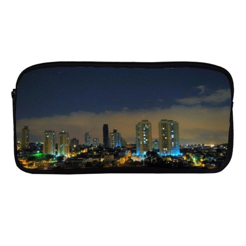 yanfind Pencil Case YHO Building HDR Exposure Settlement Area Downtown City Brazil Night Sky Lights Street Zipper Pens Pouch Bag for Student Office School